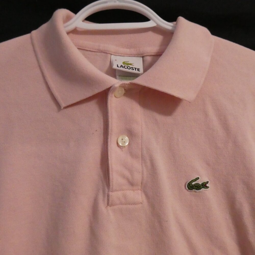 Lacoste Light Pink Polo Shirt with Green Croc Logo - Picture 4 of 13